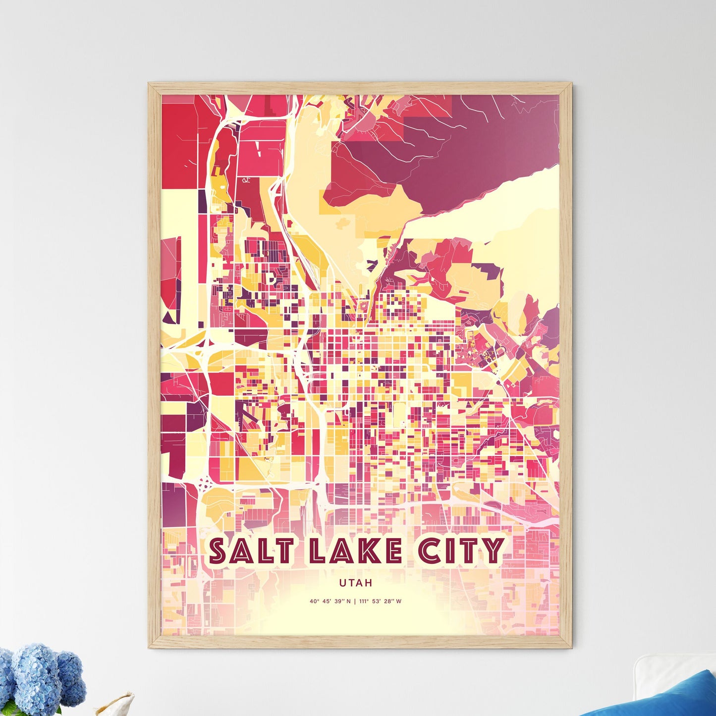 Colorful SALT LAKE CITY UTAH Fine Art Map Hot Red