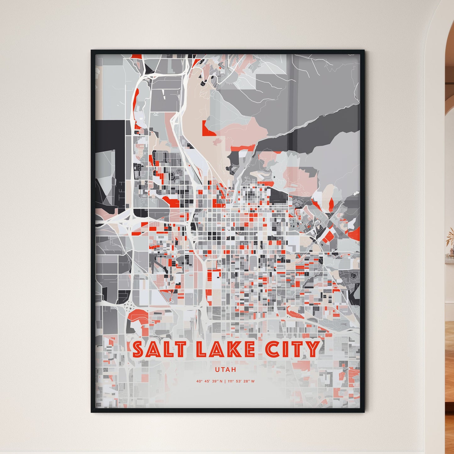 Colorful SALT LAKE CITY UTAH Fine Art Map Modern