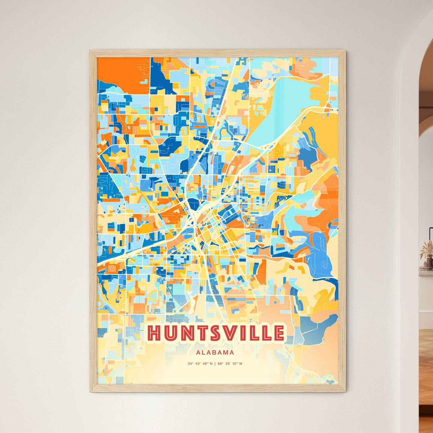 Colorful Huntsville Alabama Fine Art Map Blue Orange