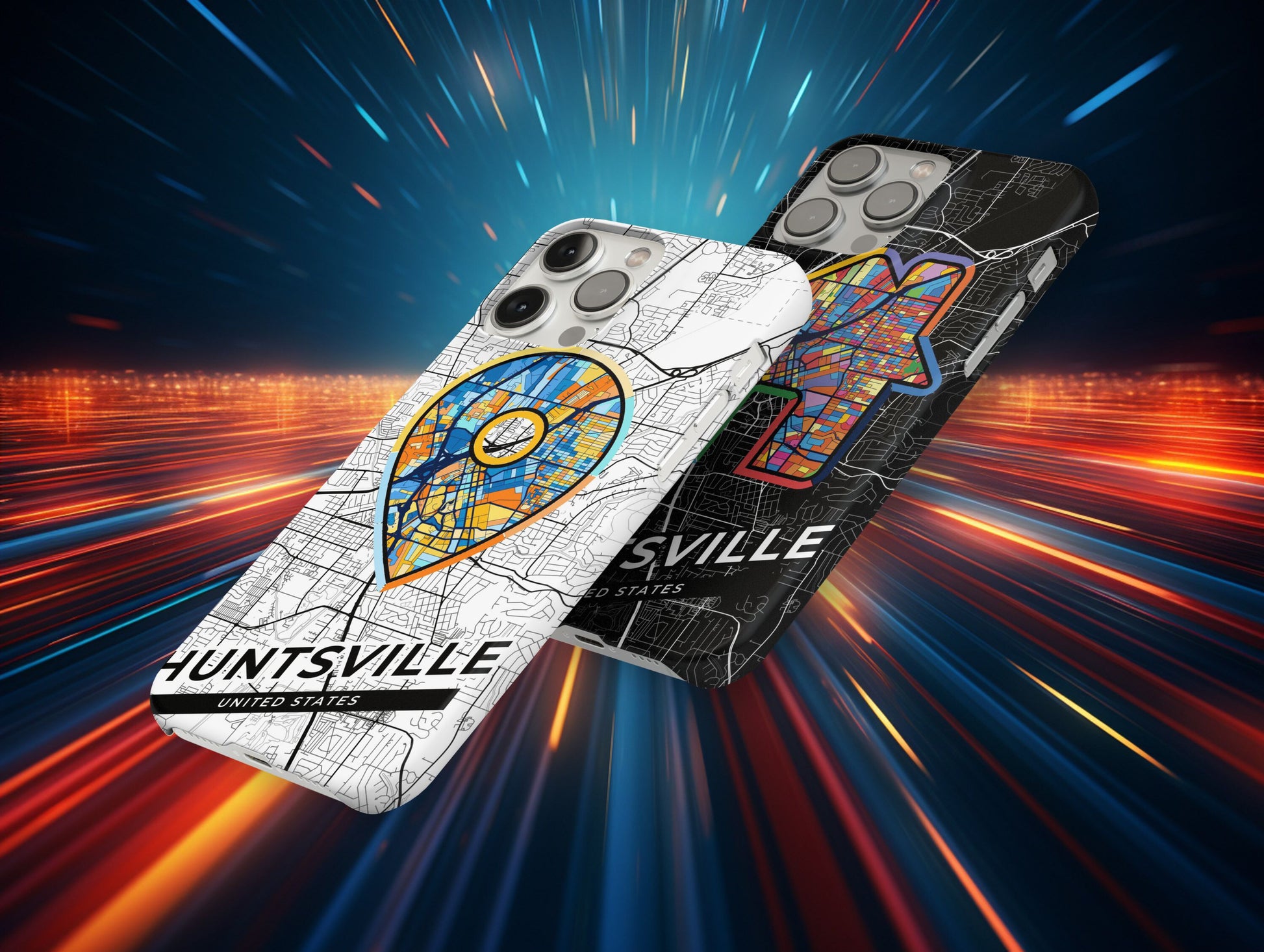 Huntsville Alabama slim phone case with colorful icon. Birthday, wedding or housewarming gift. Couple match cases.