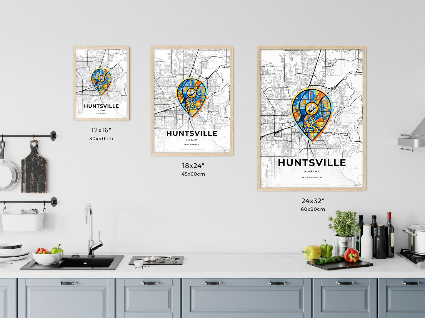 Huntsville Alabama art map size chart