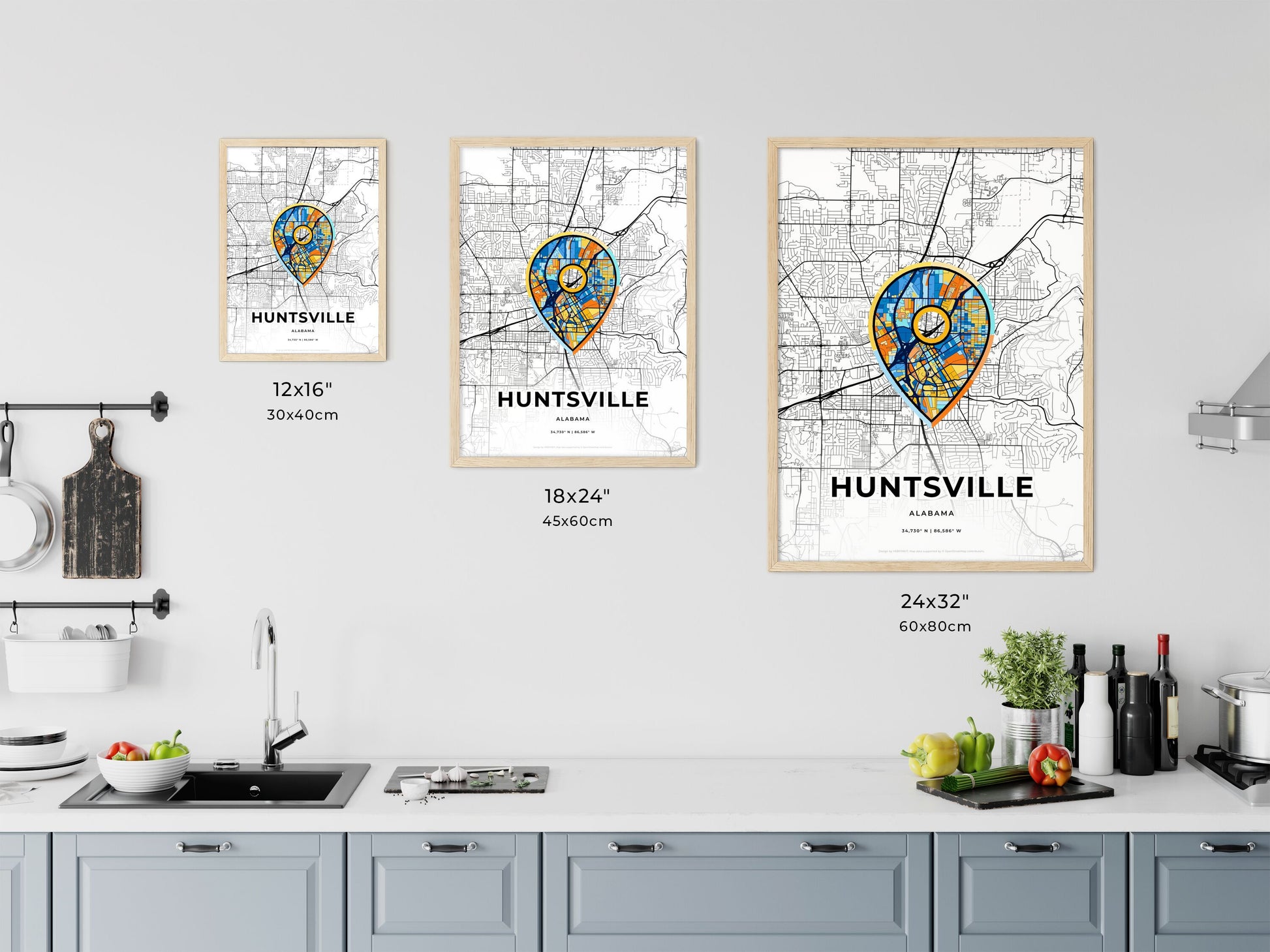 Huntsville Alabama art map size chart