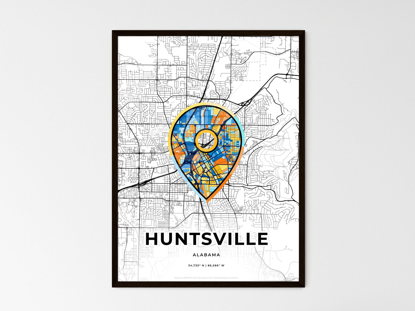 Huntsville Alabama wedding art map with pointer icon