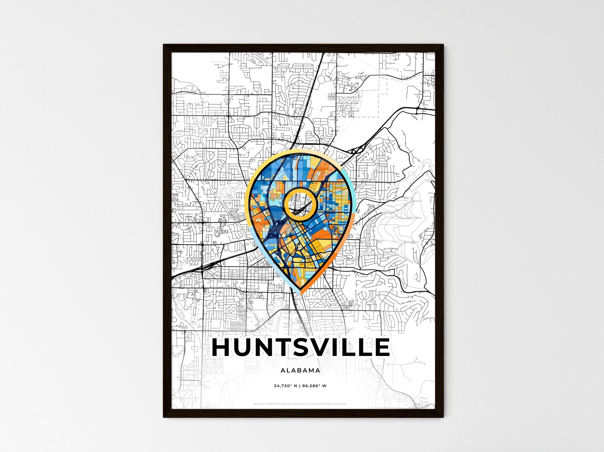 Huntsville Alabama wedding art map with pointer icon