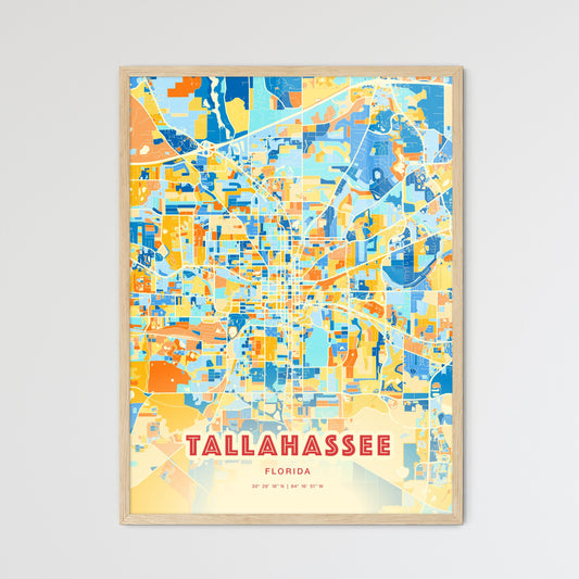 Colorful Tallahassee Florida Fine Art Map Blue Orange