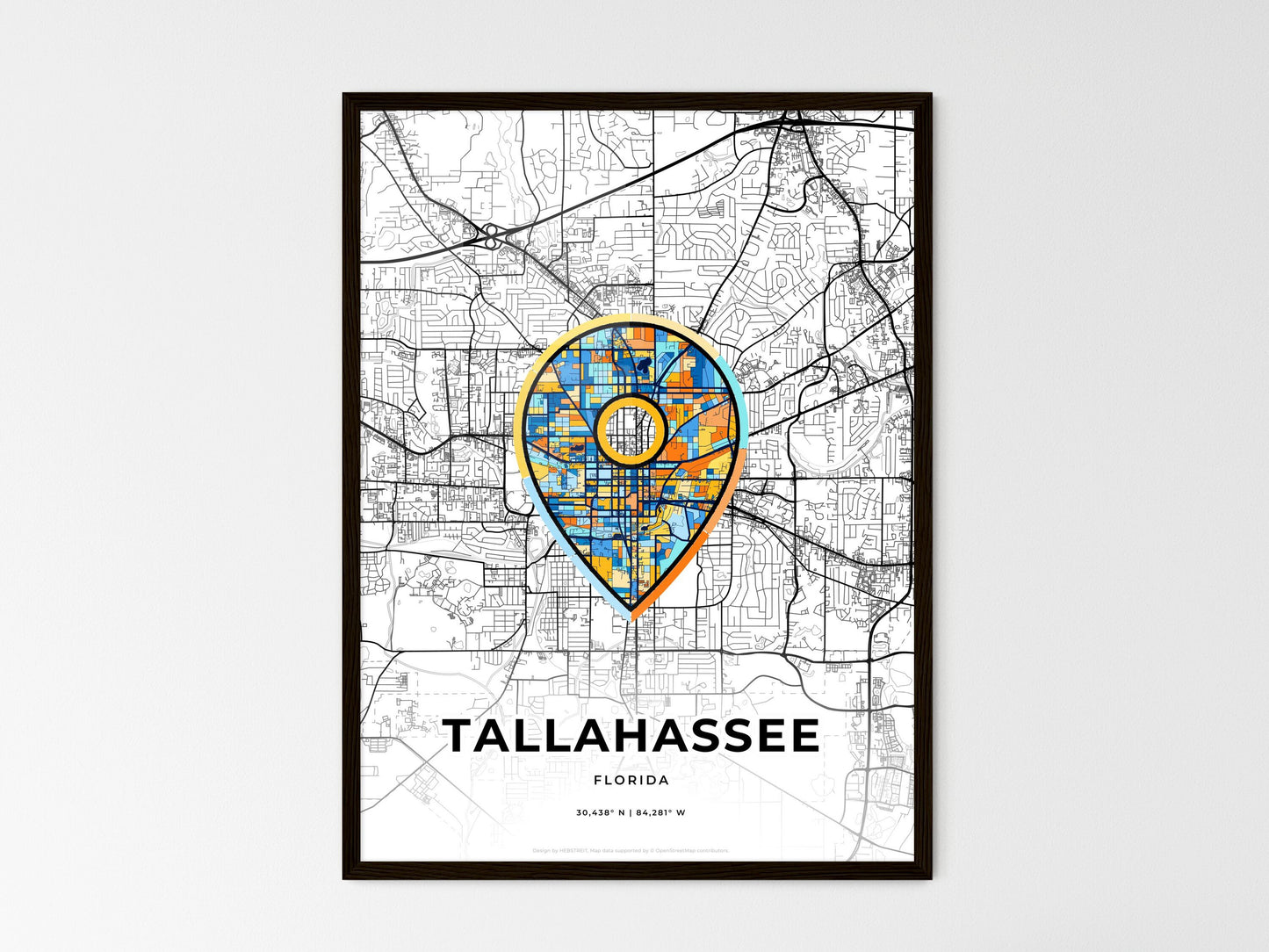 Tallahassee Florida wedding art map with pointer icon