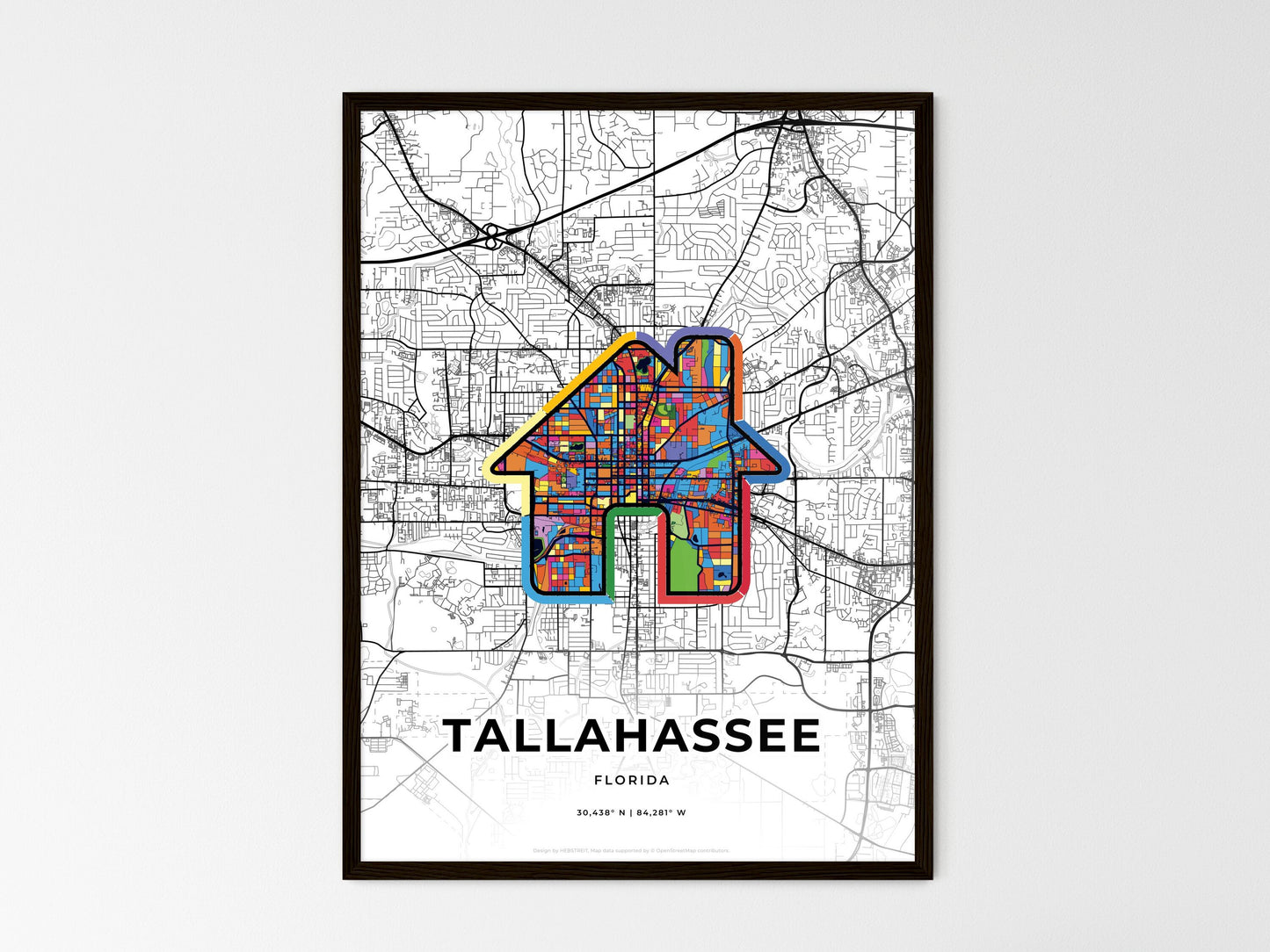 Tallahassee Florida wedding art map with home icon