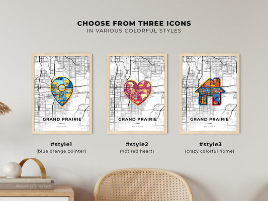 Grand Prairie Texas maps with colorful icons
