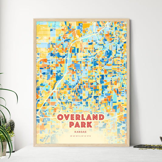 Colorful Overland Park Kansas Fine Art Map Blue Orange