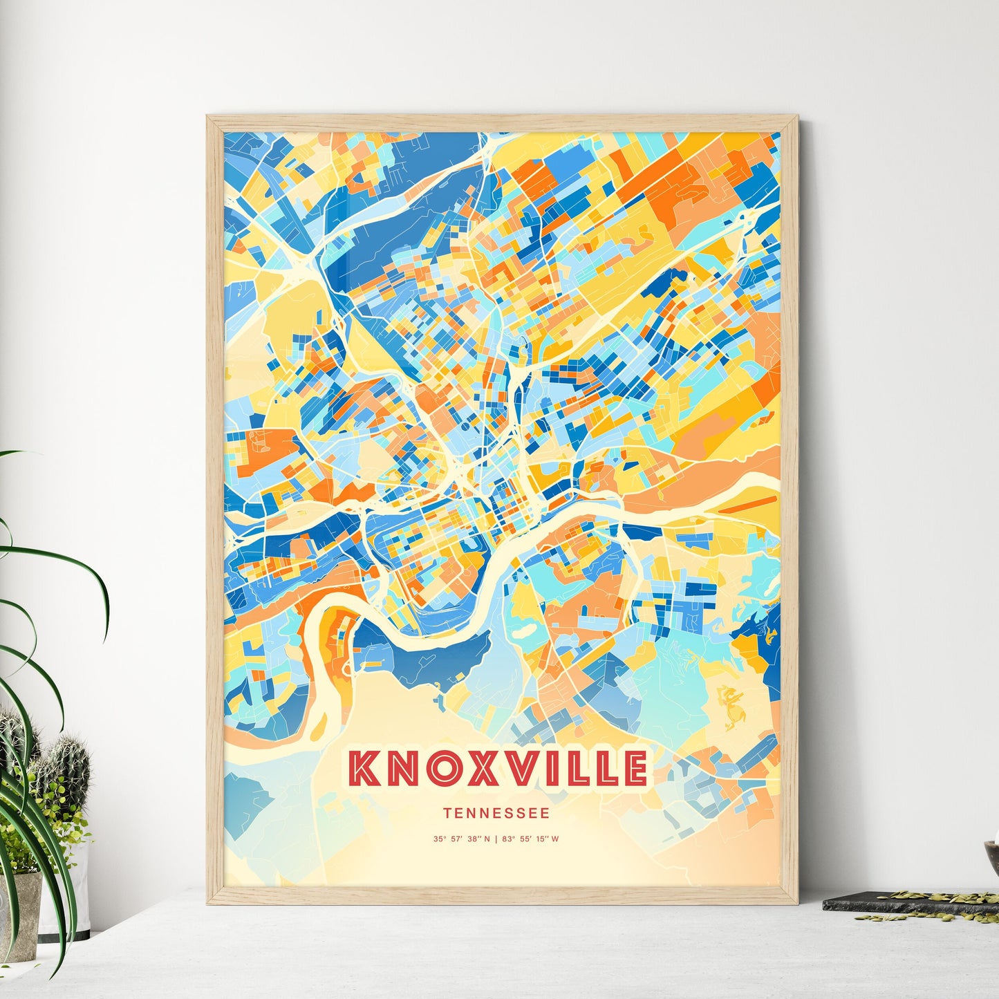 Colorful Knoxville Tennessee Fine Art Map Blue Orange