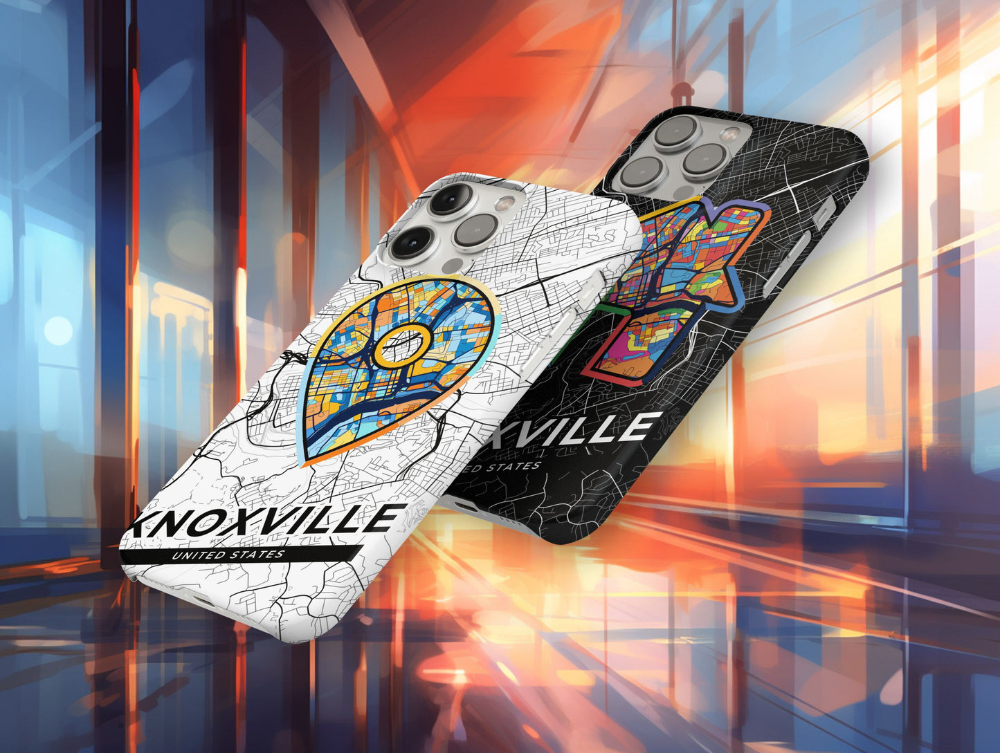 Knoxville Tennessee slim phone case with colorful icon. Birthday, wedding or housewarming gift. Couple match cases.