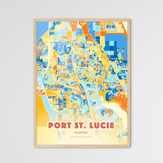 Colorful PORT ST. LUCIE FLORIDA Fine Art Map Blue Orange