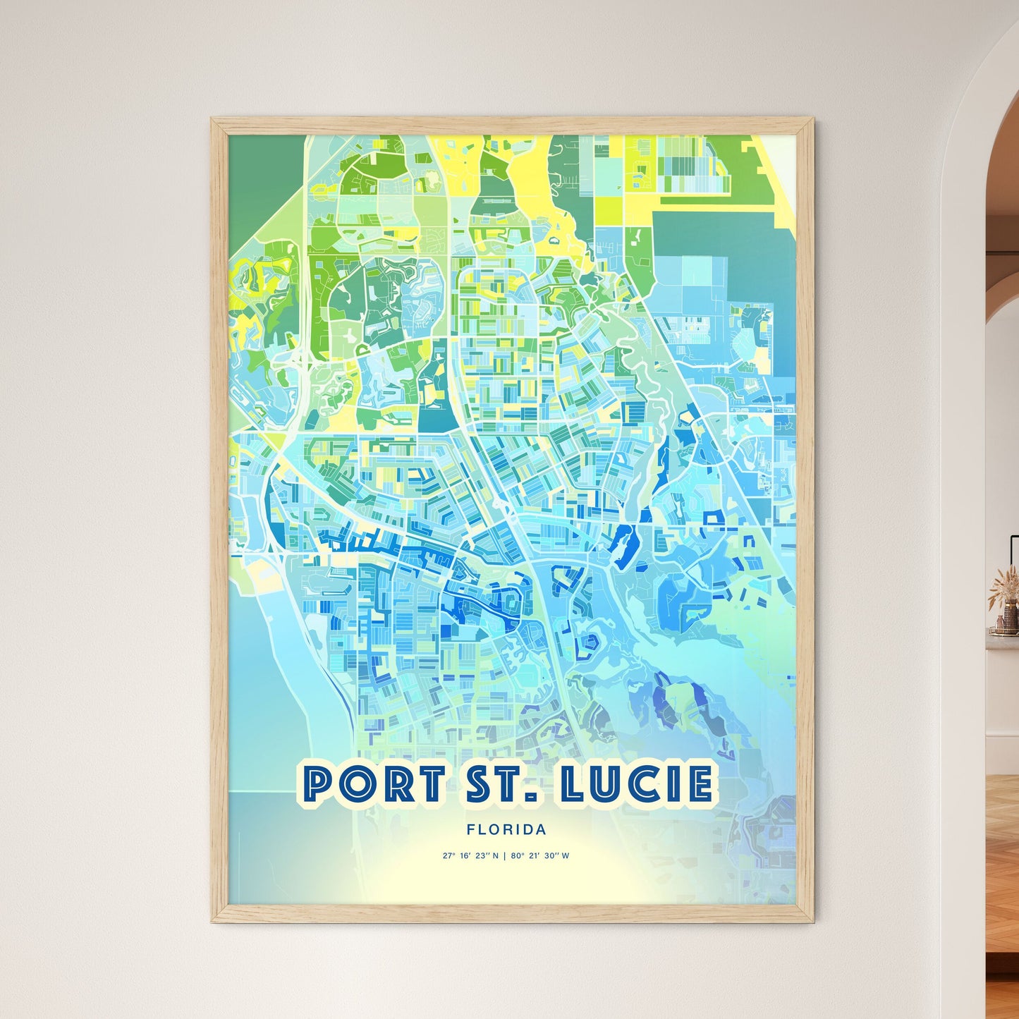 Colorful PORT ST. LUCIE FLORIDA Fine Art Map Cool Blue