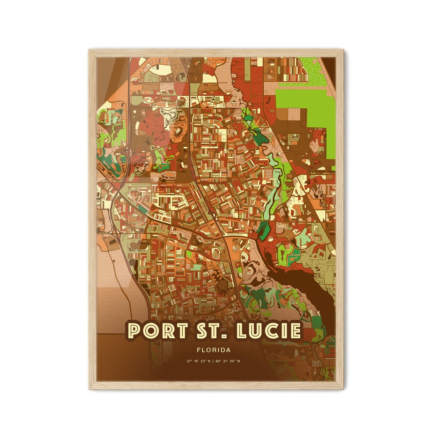 Colorful PORT ST. LUCIE FLORIDA Fine Art Map Farmhouse