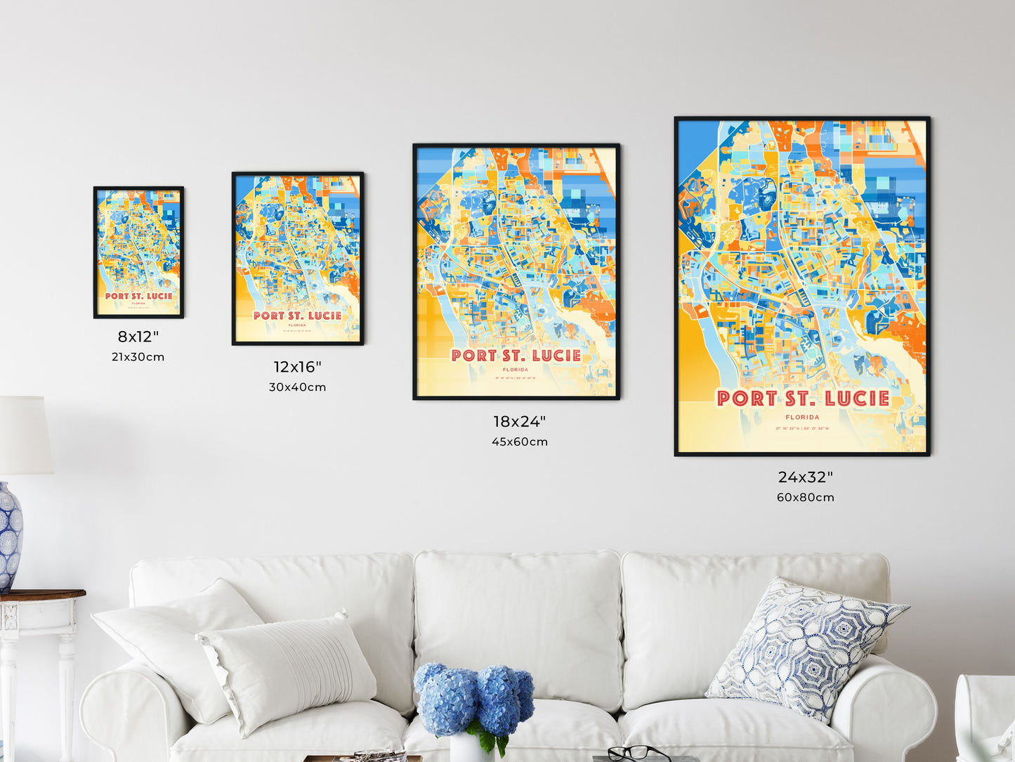 Colorful PORT ST. LUCIE FLORIDA Fine Art Map Blue Orange