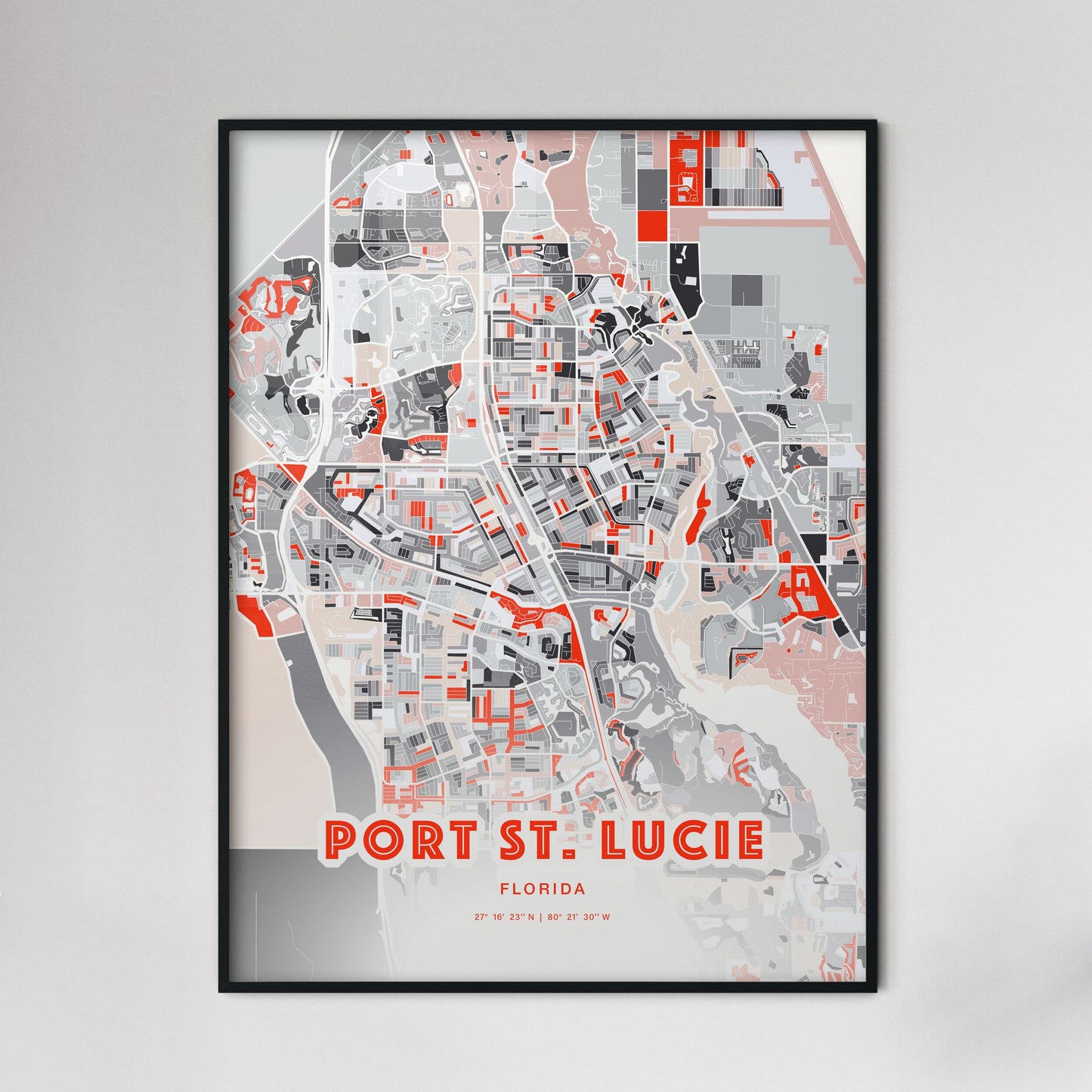 Colorful PORT ST. LUCIE FLORIDA Fine Art Map Modern