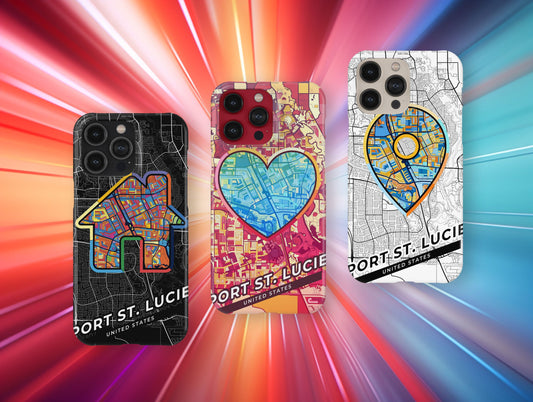 Port St. Lucie Florida slim phone case with colorful icon. Birthday, wedding or housewarming gift. Couple match cases.