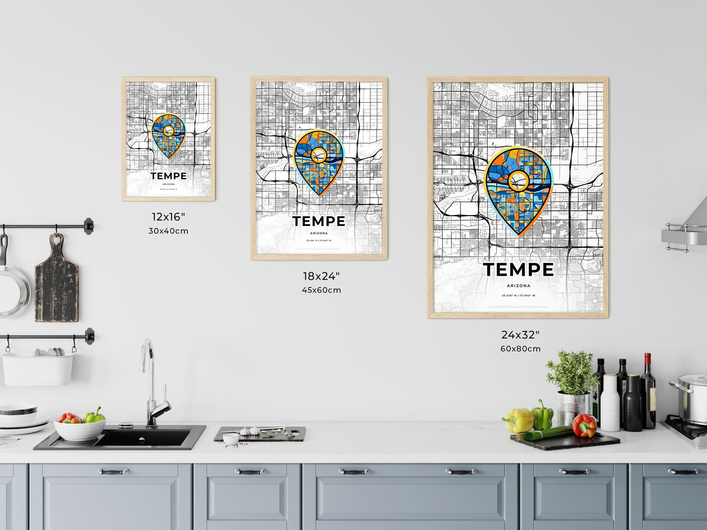 Tempe Arizona art map size chart