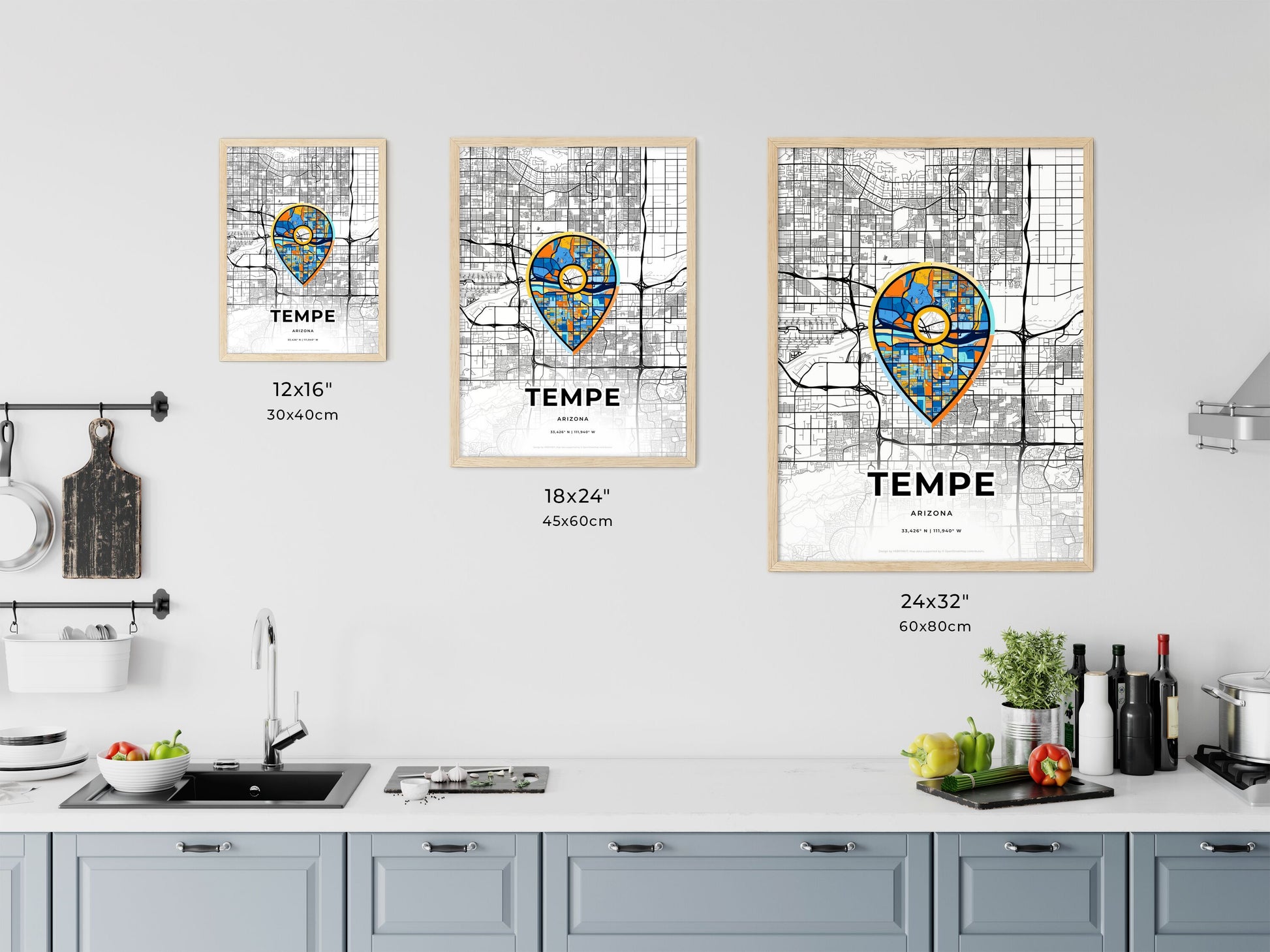 Tempe Arizona art map size chart