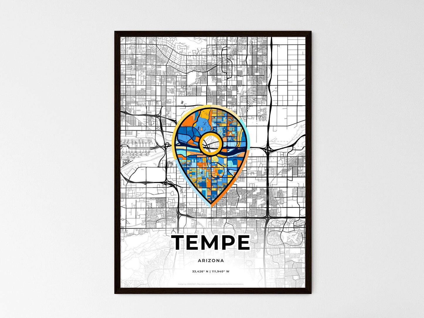 Tempe Arizona wedding art map with pointer icon