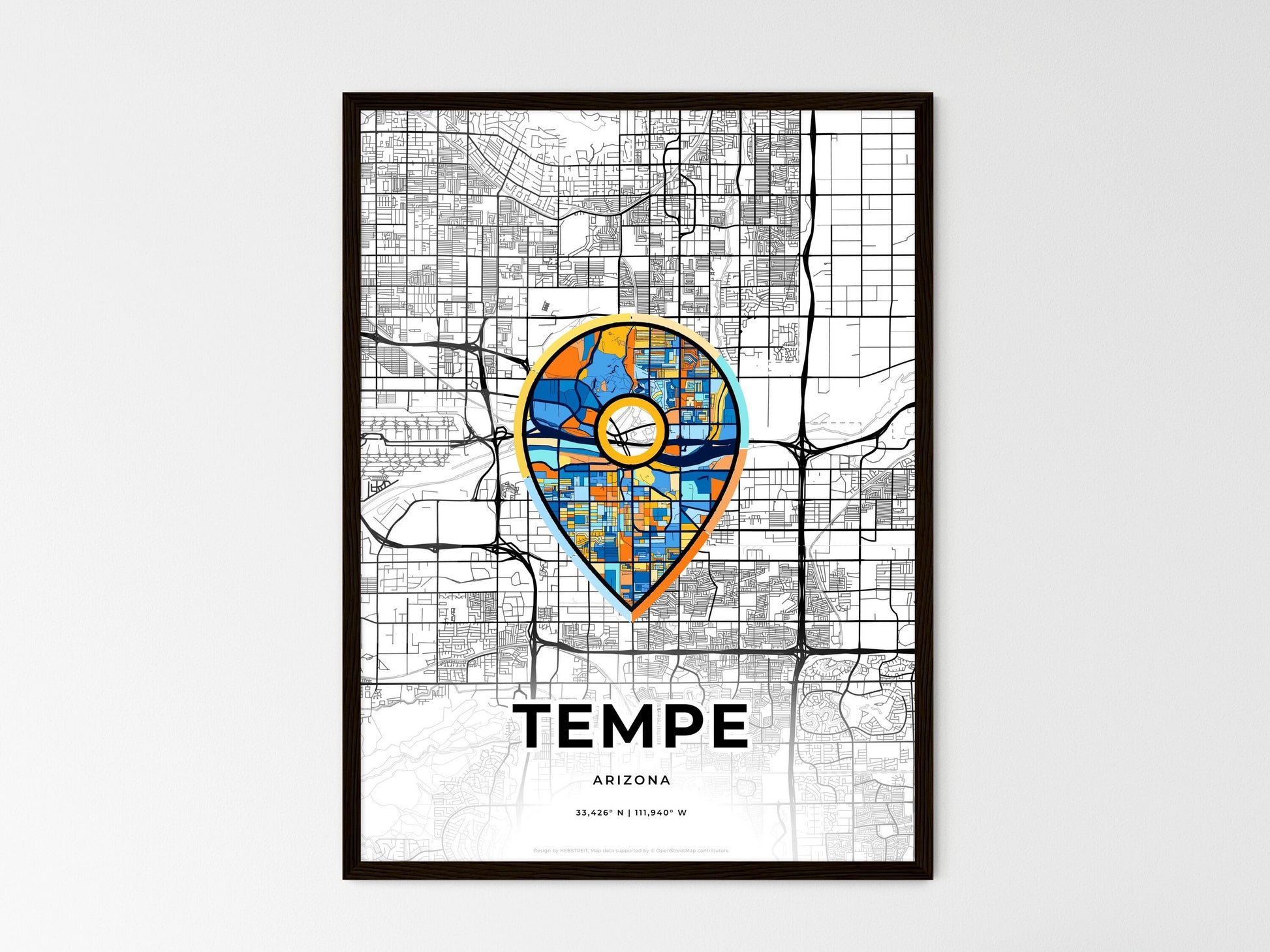 Tempe Arizona wedding art map with pointer icon
