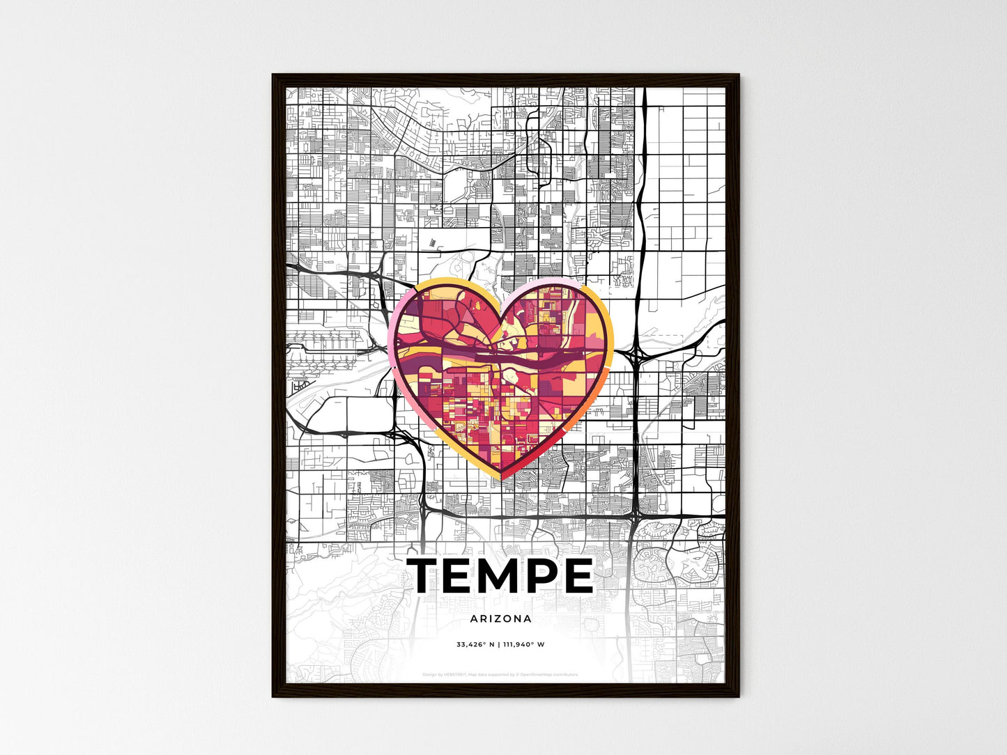 Tempe Arizona wedding art map with heart icon