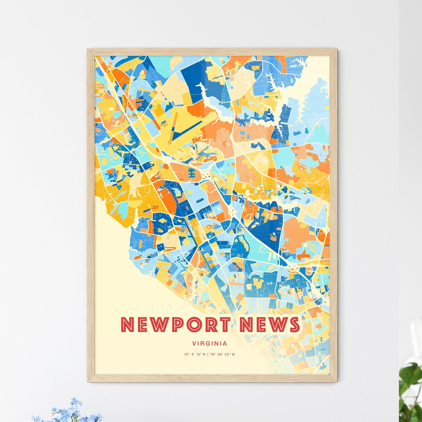 Colorful Newport News Virginia Fine Art Map Blue Orange