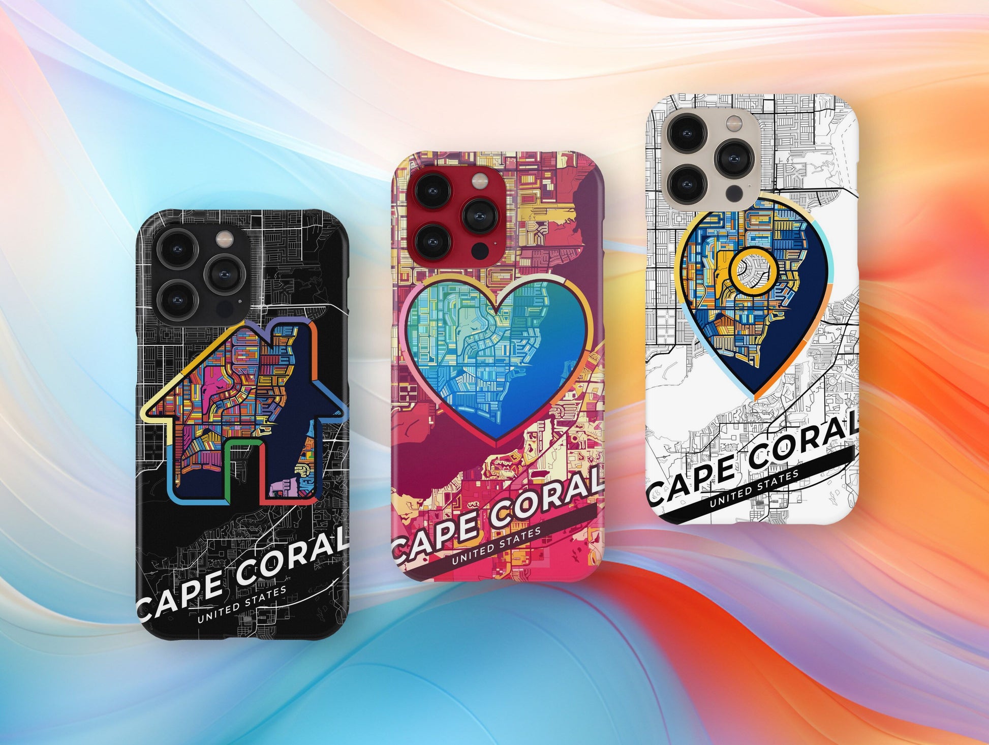 Cape Coral Florida slim phone case with colorful icon. Birthday, wedding or housewarming gift. Couple match cases.