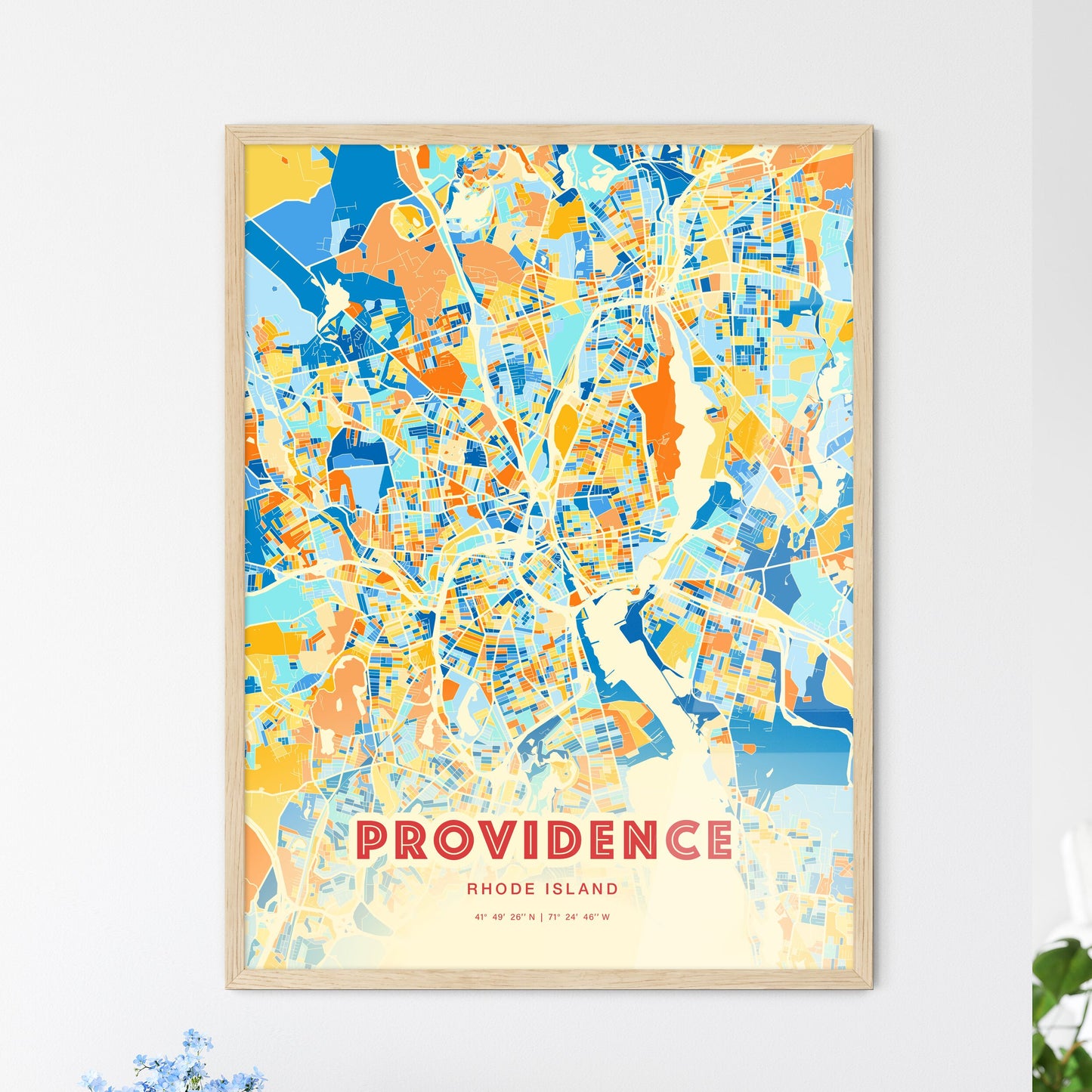 Colorful Providence Rhode Island Fine Art Map Blue Orange