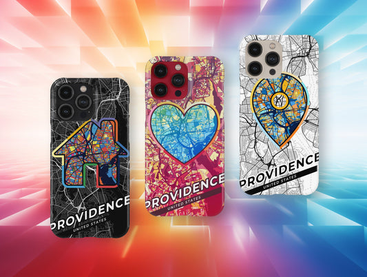 Providence Rhode Island slim phone case with colorful icon. Birthday, wedding or housewarming gift. Couple match cases.
