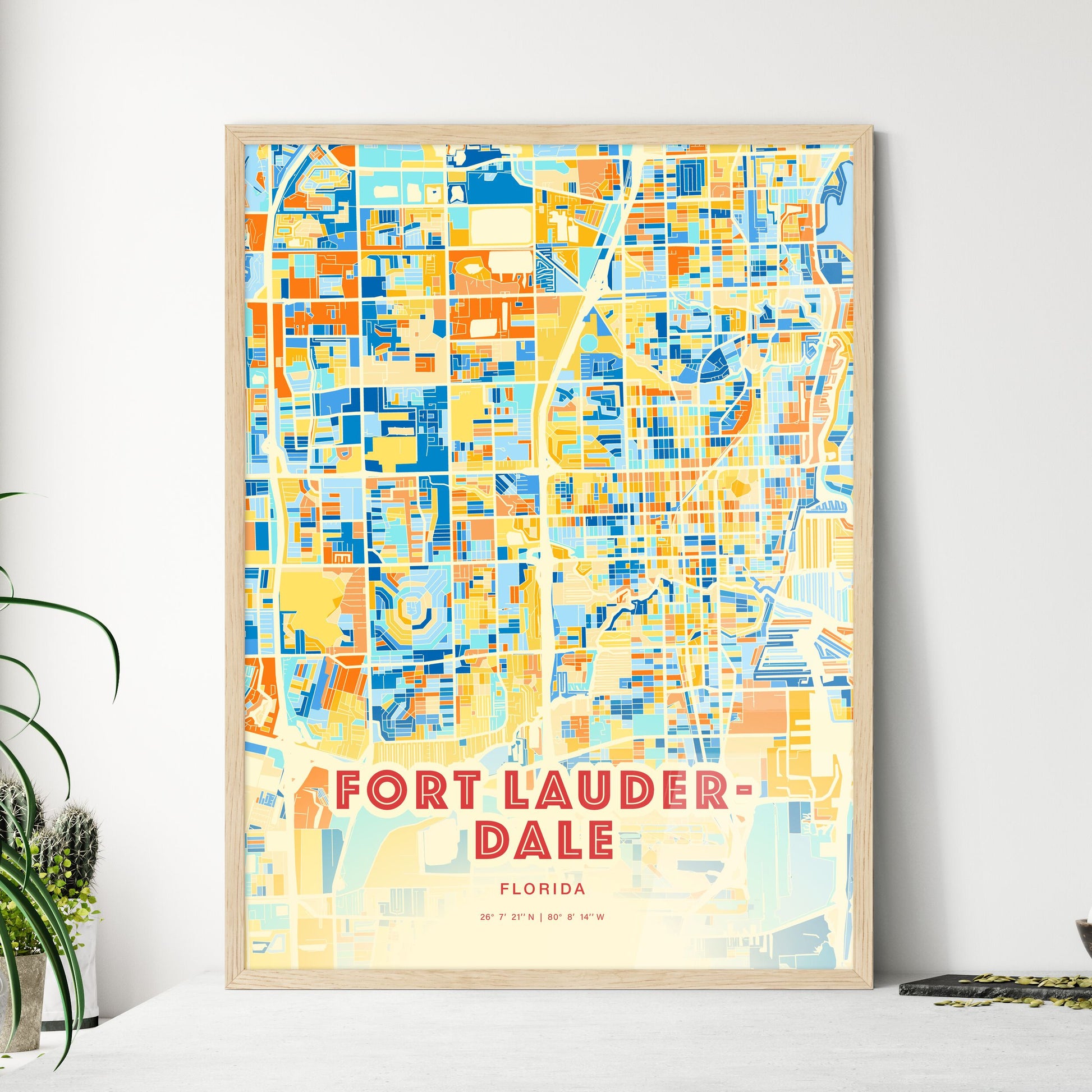 Colorful Fort Lauderdale Florida Fine Art Map Blue Orange