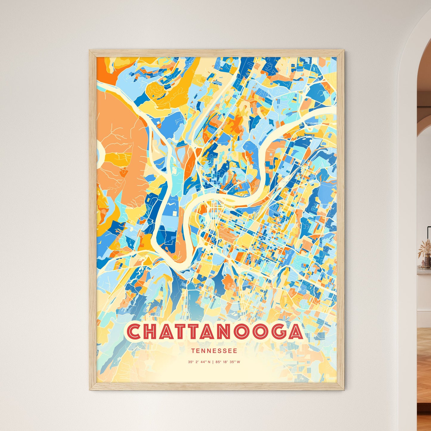 Colorful Chattanooga Tennessee Fine Art Map Blue Orange