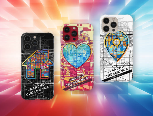 Rancho Cucamonga California slim phone case with colorful icon. Birthday, wedding or housewarming gift. Couple match cases.