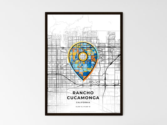 Rancho Cucamonga California wedding art map with pointer icon