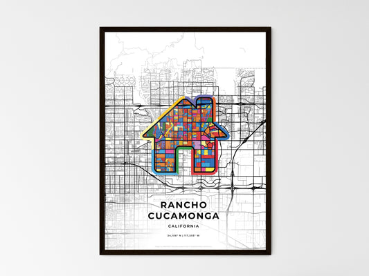 Rancho Cucamonga California wedding art map with home icon