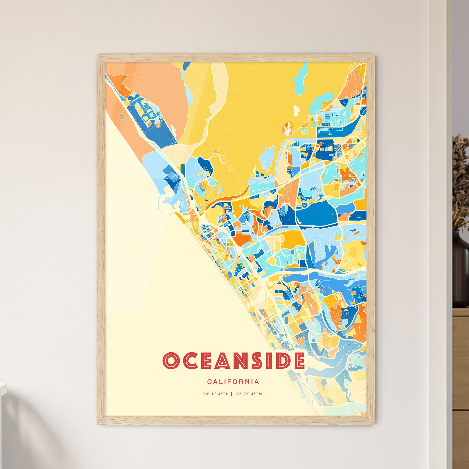 Colorful Oceanside California Fine Art Map Blue Orange