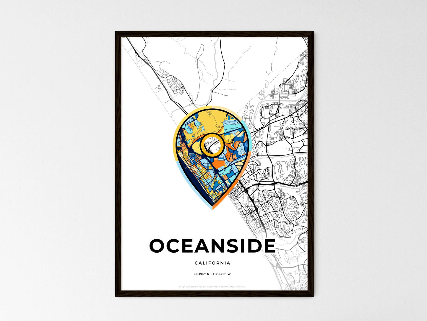 Oceanside California wedding art map with pointer icon