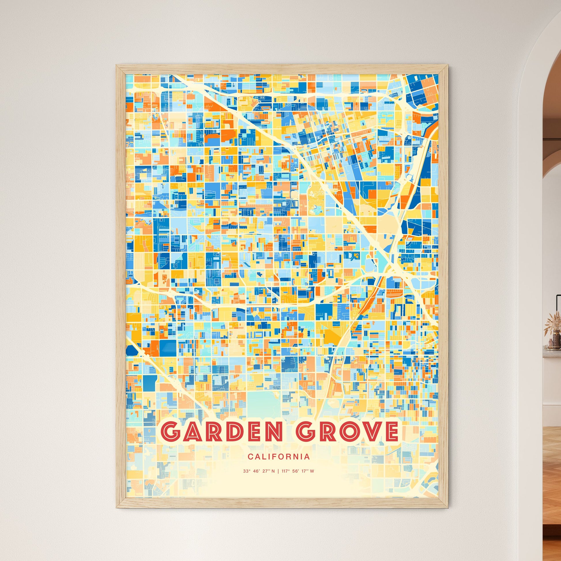 Colorful Garden Grove California Fine Art Map Blue Orange