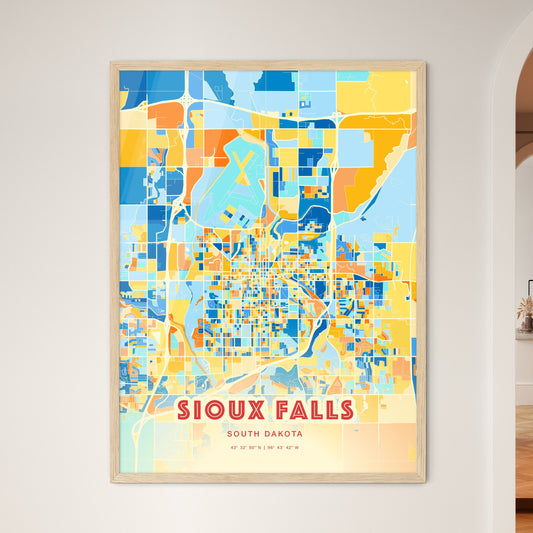 Colorful Sioux Falls South Dakota Fine Art Map Blue Orange