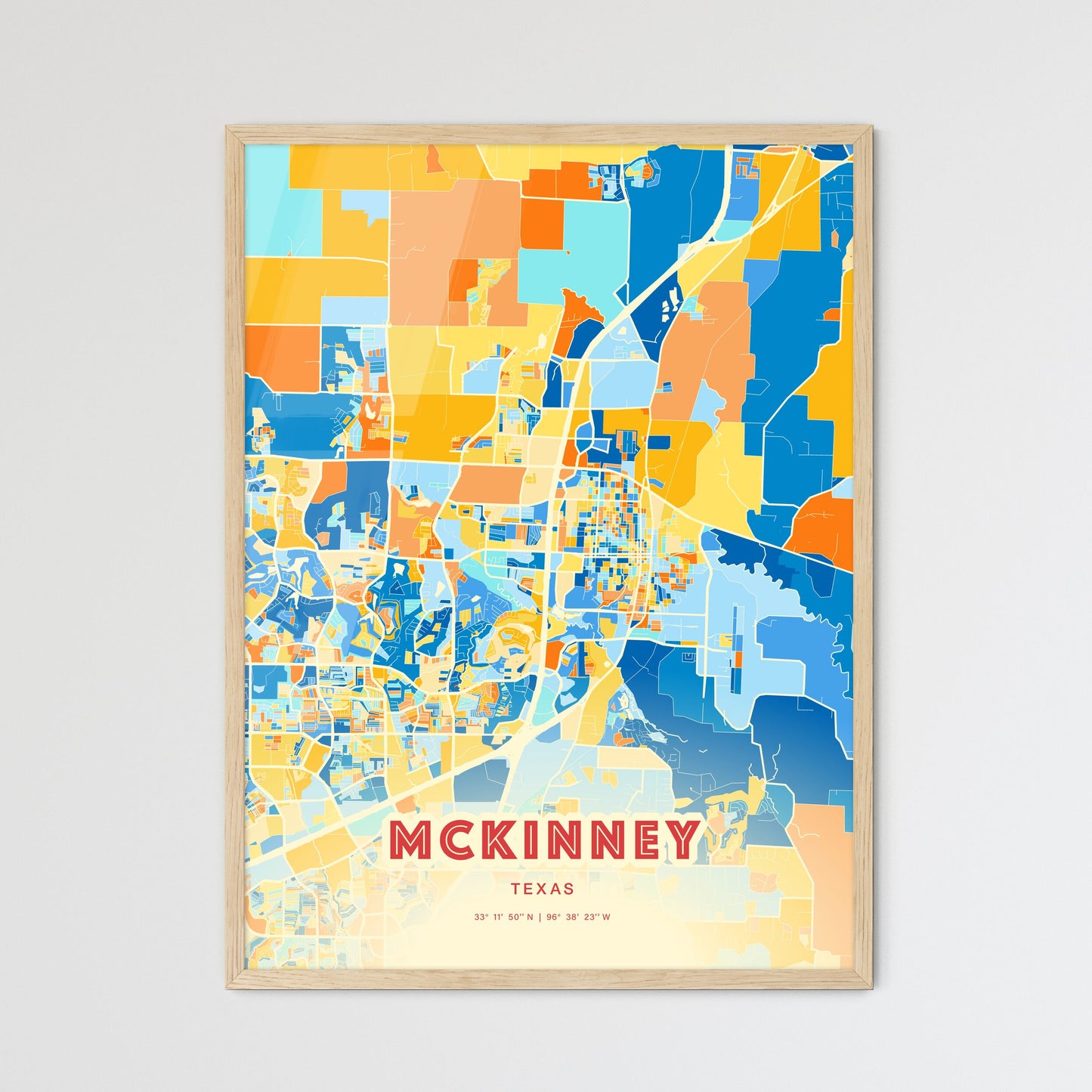 Colorful Mckinney Texas Fine Art Map Blue Orange