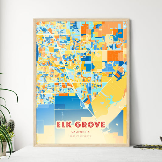 Colorful Elk Grove California Fine Art Map Blue Orange