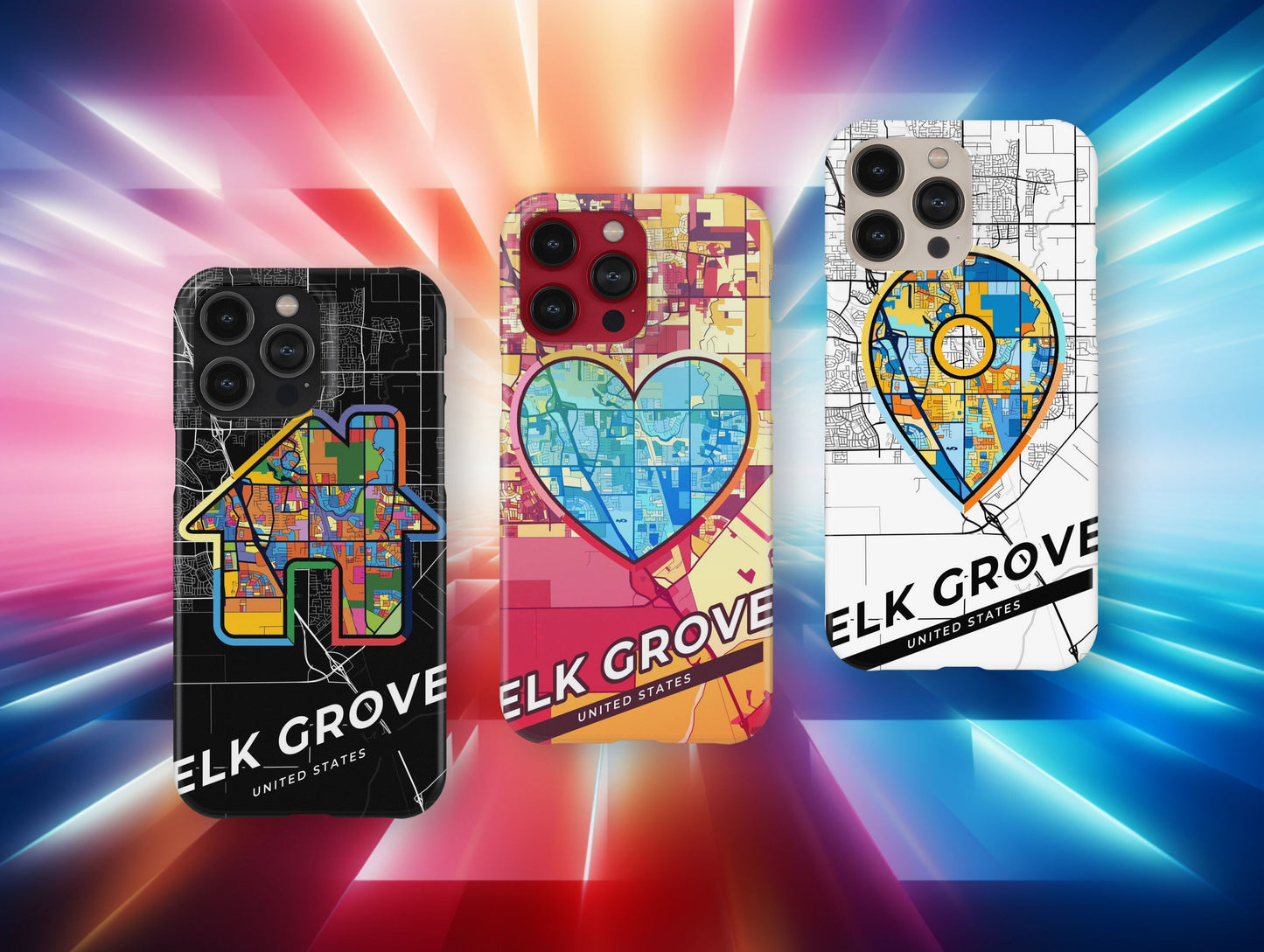 Elk Grove California slim phone case with colorful icon. Birthday, wedding or housewarming gift. Couple match cases.