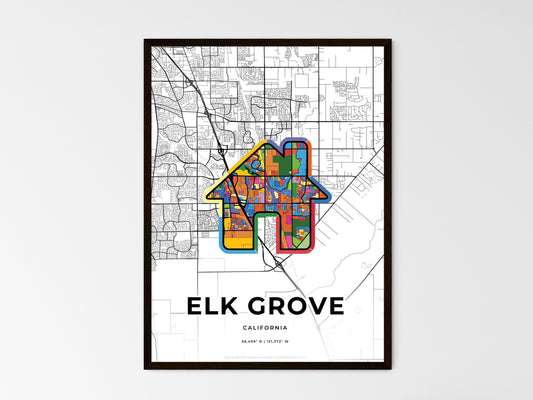 Elk Grove California wedding art map with home icon
