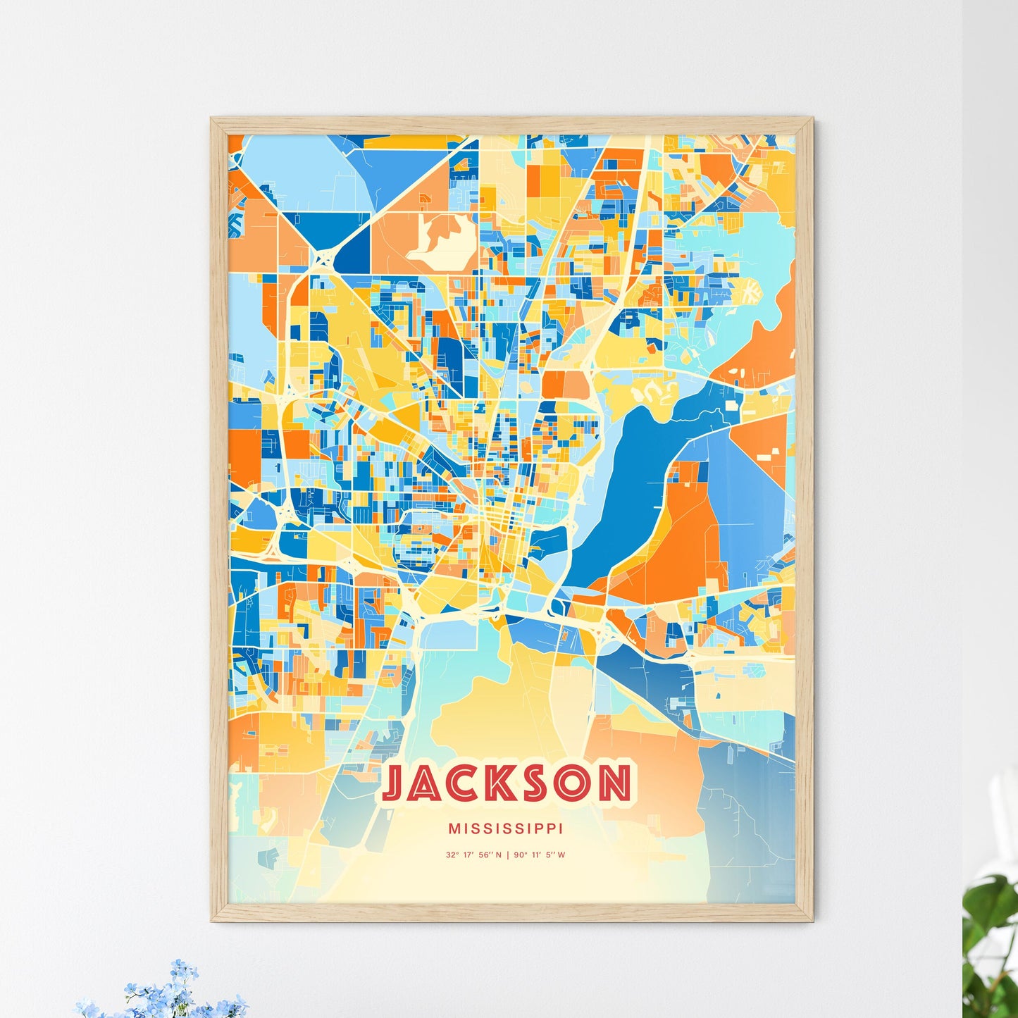 Colorful Jackson Mississippi Fine Art Map Blue Orange