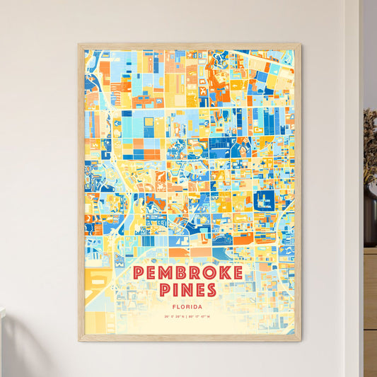 Colorful Pembroke Pines Florida Fine Art Map Blue Orange