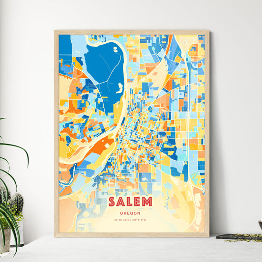 Colorful Salem Oregon Fine Art Map Blue Orange