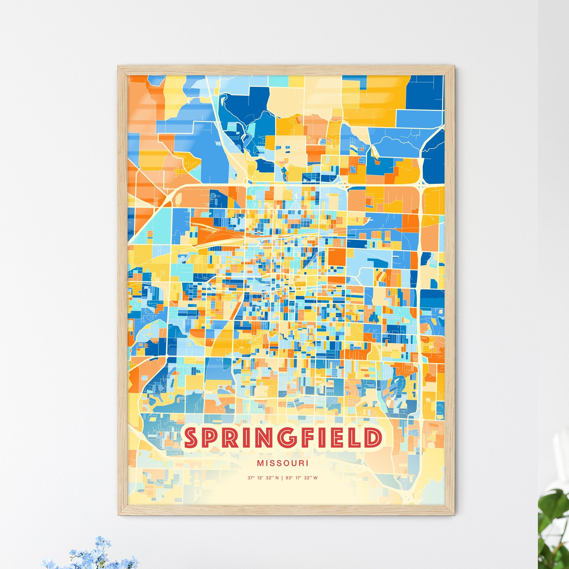 Colorful Springfield Missouri Fine Art Map Blue Orange
