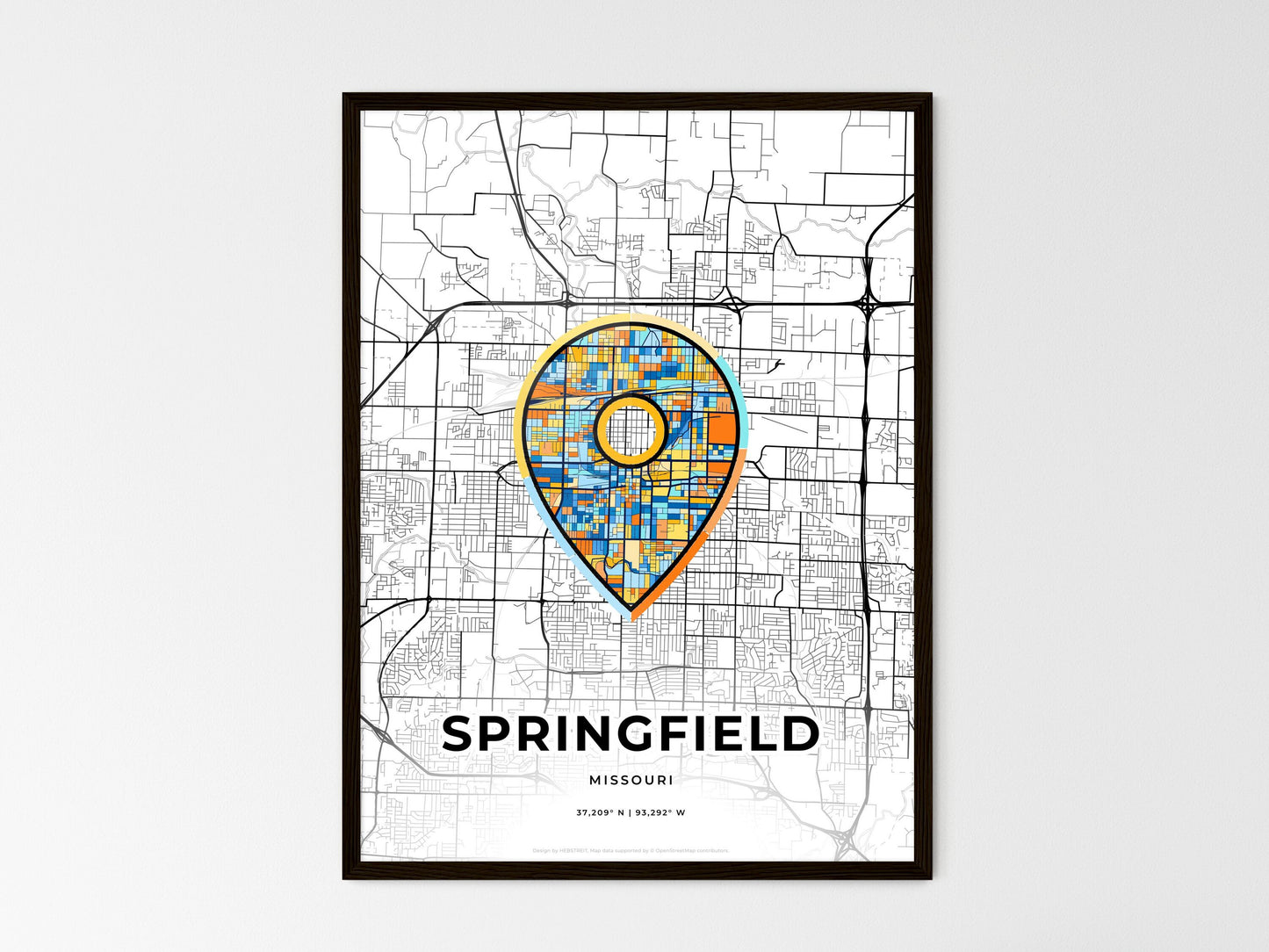 Springfield Missouri wedding art map with pointer icon