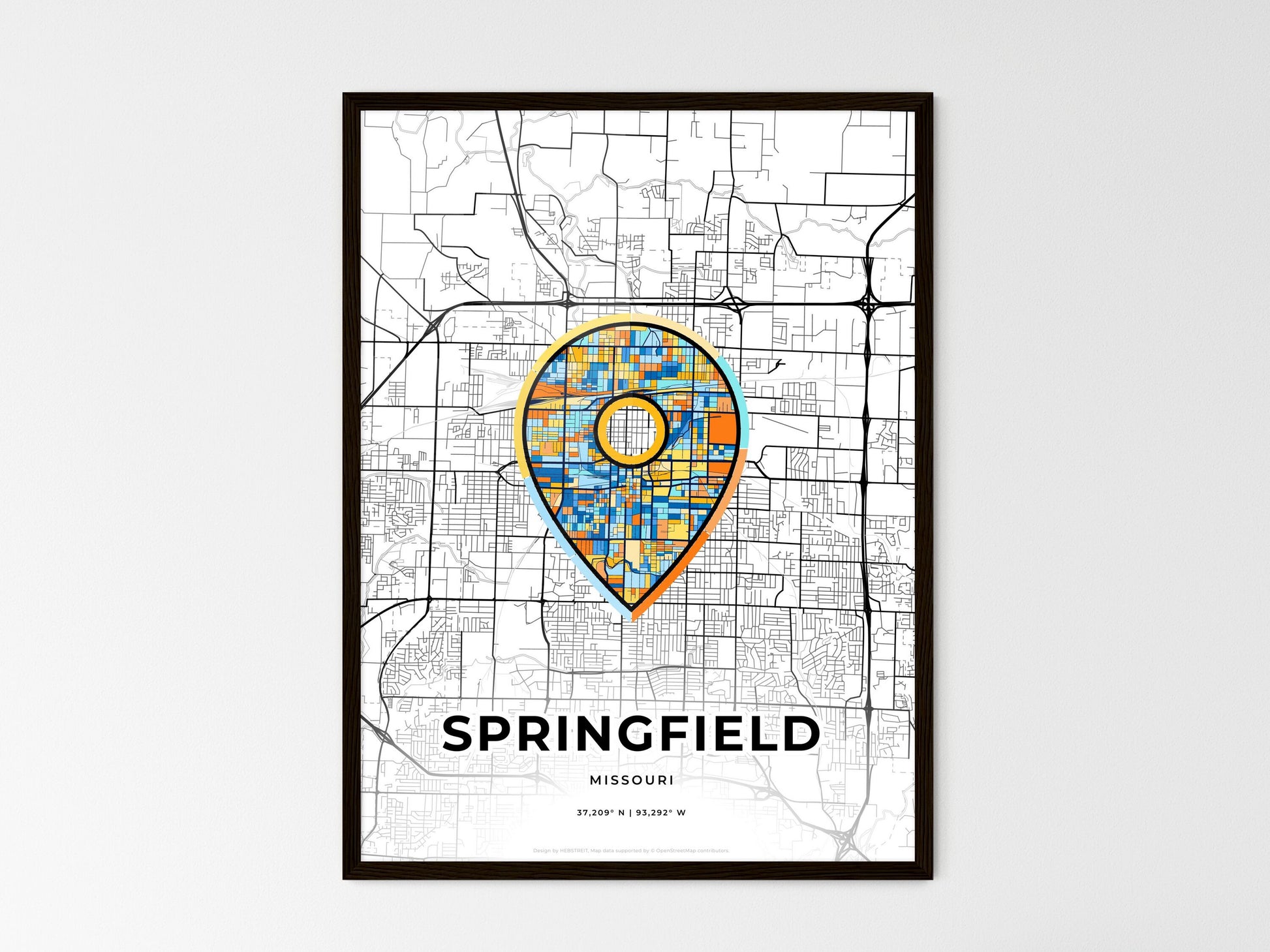 Springfield Missouri wedding art map with pointer icon