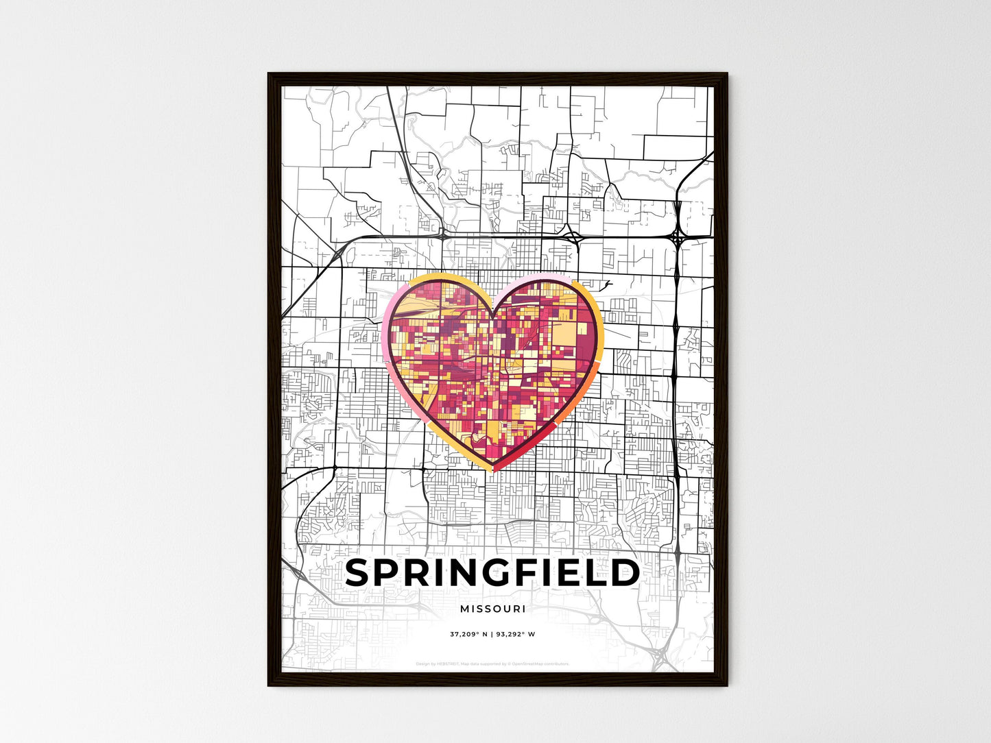 Springfield Missouri wedding art map with heart icon
